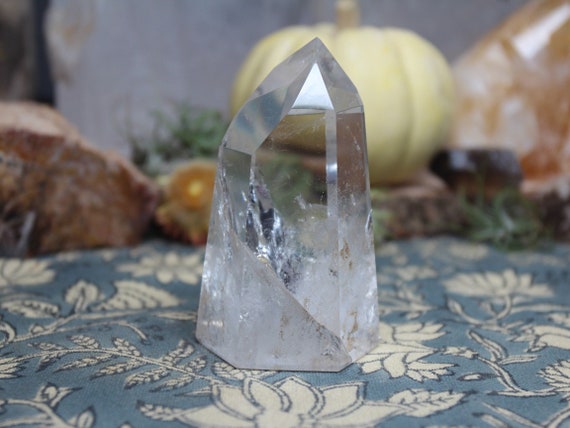 AA+ 0.49 lb Ultra Clear Quartz Crystal Tower, All Polish Generator Point with Amazing Rainbows and Inclusions, 7.9 oz from Brazil