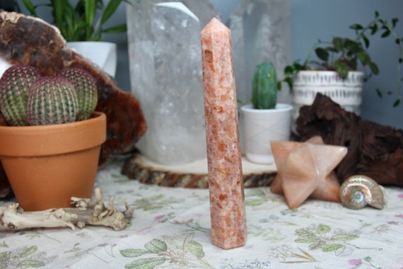 AA+ Sunstone Crystal All Polish Tall Generator Point with Amazing Rainbows, 7.9 oz
