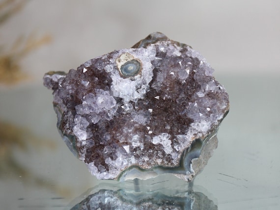 Amethyst Mini Cluster with Eyes and Rainbows on Raw Stone Matrix, AA+ Quality Amethyst, Spiritual Energy, 2.9 oz Geode Cluster from Brazil