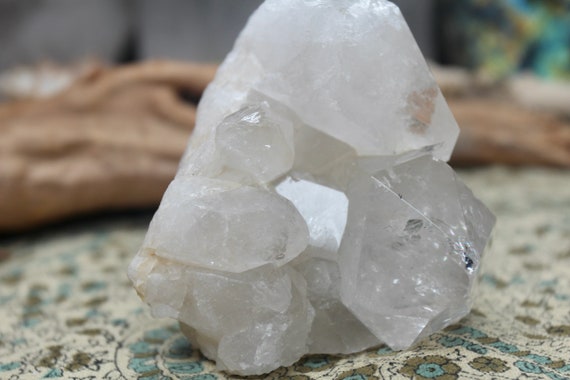 A+ Raw Brazilian Quartz Crystal Cluster with Rainbows, 12.3 oz crystal cluster