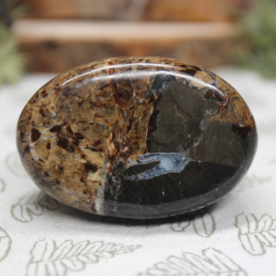 AAA+ Black Opal Crystal Palmstone with Rainbows, 2.8 oz Polished Black Opal Polished Handheld Crystal from Indonesia