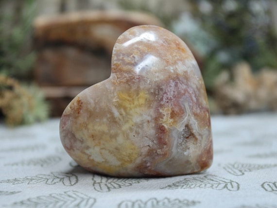 Rare AAA++ Natural Pink Lace Agate Crystal Heart with Druzy Geode, 4.9 oz Polished Crystal Heart from Indonesia