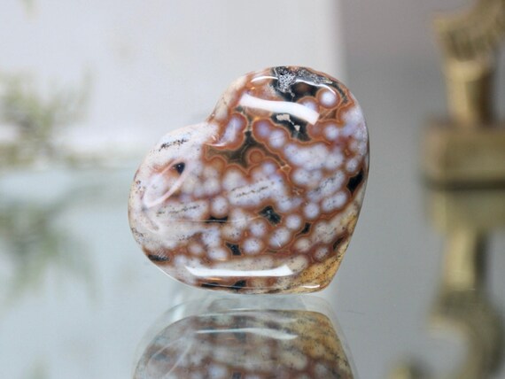 Speckled Ocean Jasper Polished Crystal Heart, 0.6 oz AAA+ Quality, Jasper Carved Puff Heart from Madagascar