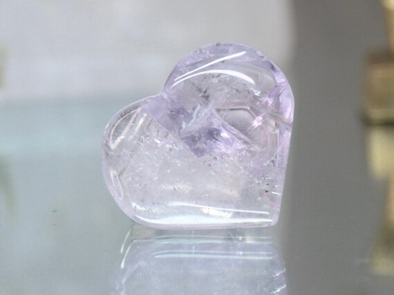 XXS Amethyst Heart with Rainbows, 0.4 oz Polished Puff Heart, AAA++ Gem Quality Amethyst from Brazil, High Vibration, Free Fast Shipping