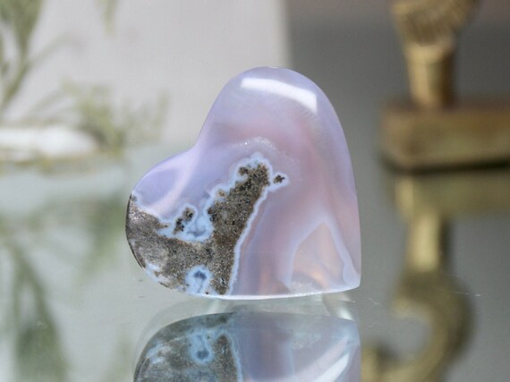 Purple Moss Agate Carved Heart, "Stone for Growth", AAA++ Quality, 0.4 oz Polished Rare Purple Moss Agate Crystal from Indonesia