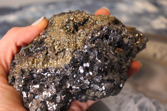 Galena And Pyrite Crystal Cluster from Brazil, Raw Cluster High Vibration, RARE Crystal
