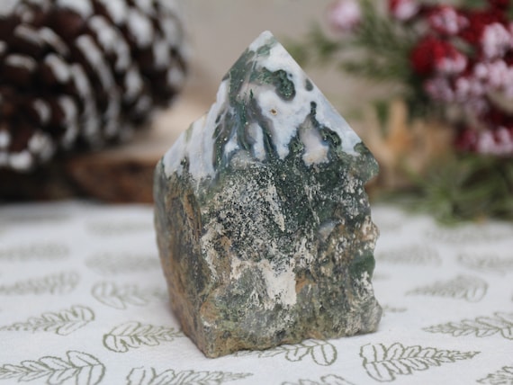 Moss Agate and Clear Quartz Generator Point, Amazing Rainbows, Top Polish and Raw Edge, 6.1 oz from Brazil