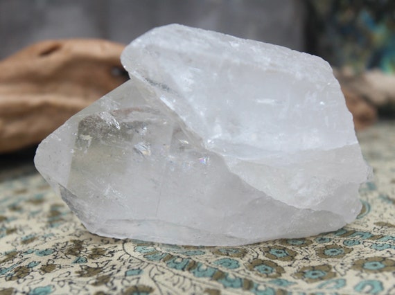 A++ Ultra Clear Quartz Crystal Cluster with Rainbows and Raw Etchings, 12.0 oz High Vibration Crystal from Brazil