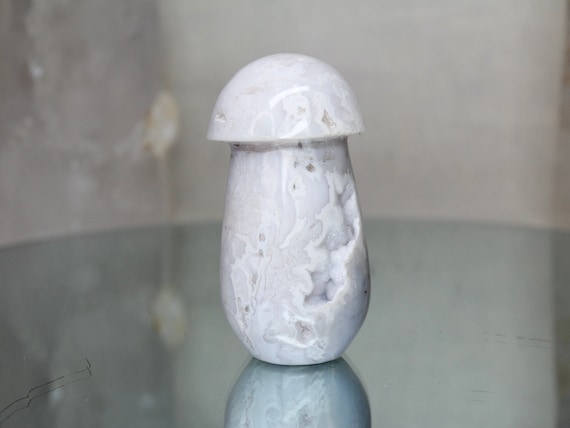 Snow Agate Crystal Carved Mushroom with Druzy, 8.7 oz AA+ Quality Crystal Mushroom from Indonesia