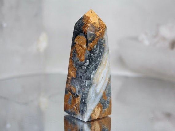 Maligano Jasper Obelisk with Quartz, AAA Quality, 6.5 oz Rare Jasper Tower from Indonesia, High Vibration, Energy Cleanse, Free Fast Ship
