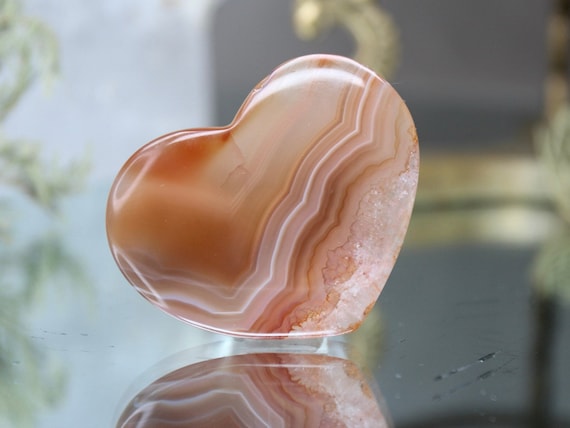 XS Carnelian and Clear Quartz Heart, AAA++ Gem Quality, 0.8 oz Polished Crystal from Indonesia, Gift for Valentine, Love