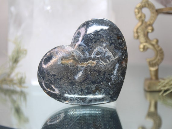 Jasper and Marcasite Heart, Stone of Soul Attraction, AAA Quality, 5.4 oz Polished Crystal from Indonesia, Energy Healing, Free Shipping