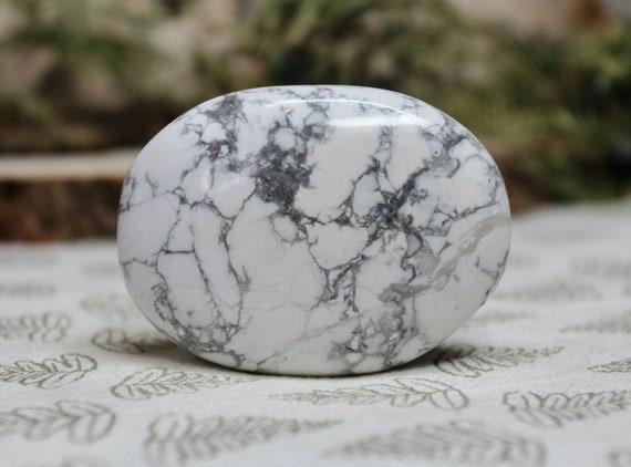 Howlite Crystal Palmstone, 3.5 oz A++ Polished Howlite Crystal Soap Stone from Brazil