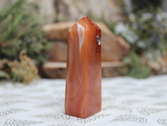 AA+ Banded Carnelian Crystal Obelisk Tower, 2.7 oz Polished Crystal from Indonesia