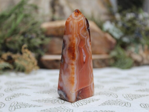 AAA+ Banded Carnelian Crystal Obelisk Tower, 2.9 oz Polished Crystal from Indonesia