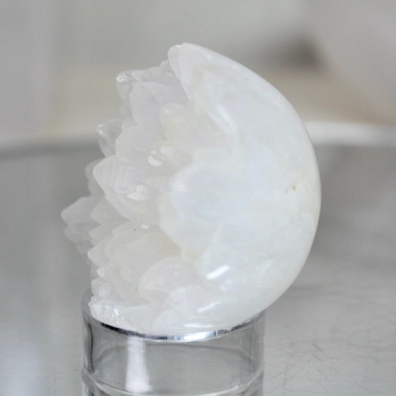 47.7 mm Special Clear Quartz Half Polished Sphere / Cluster Formation, 3.6 oz AA Quality High Vibration Crystal from Indonesia, Free Ship