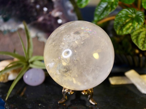 A+ 63mm Clear Quartz Crystal Sphere with Rainbow Foils, 11.9 oz from Brazil