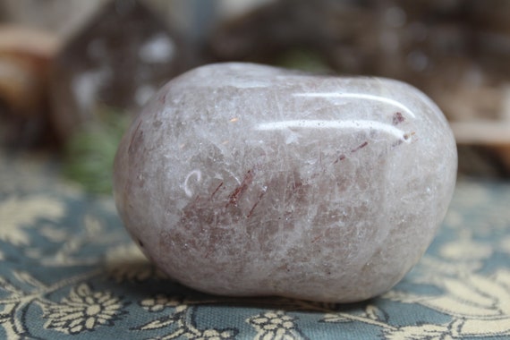 AA++ 0.86 lb Rutilated Smokey Quartz Polished Crystal with Rainbows, 13.9 oz XL Palmstone from Brazil