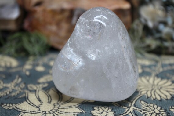A+ 0.62 lb Clear Quartz Polished Crystal with Rainbow Foils, XL Crystal Palmstone,  Exceptional Quality, 10.0 oz from Brazil