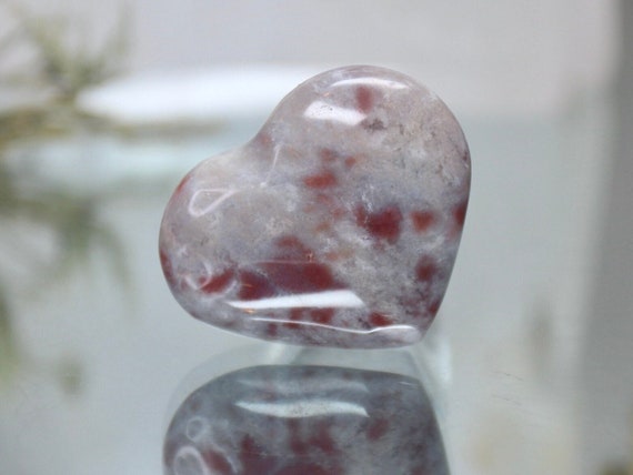 Speckled Ocean Jasper Polished Crystal Heart, 0.8 oz A Quality, Jasper Carved Puff Heart from Madagascar
