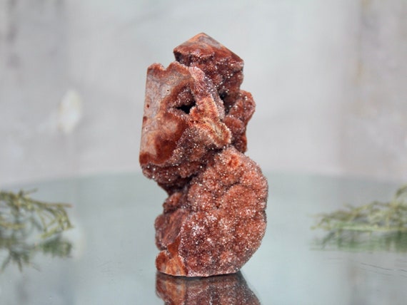 Red Druzy Sphalerite and Quartz Generator Point, AAA+++ Quality, 8.2 oz Crystal Tower from Indonesia, Energy Cleanse, Fast free Shipping