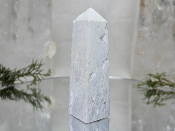 Snow Agate and Druzy Crystal Obelisk, 9.2 oz AAA+ Quality Crystal Tower from Indonesia
