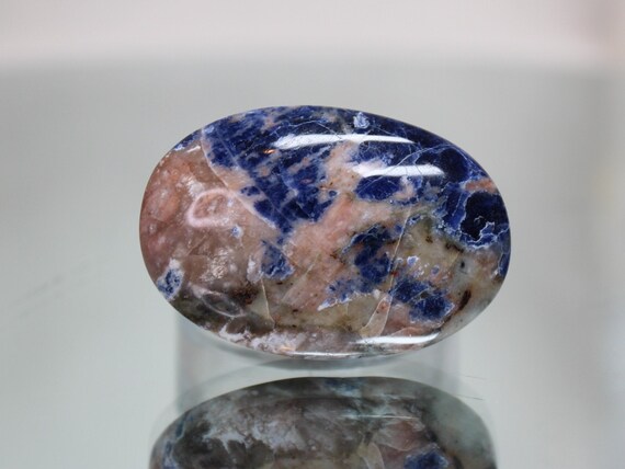 Sodalite with Jasper Crystal Palmstone, A+ Quality, 1.3 oz All Polish from Indonesia, Cabochon with Flat Base