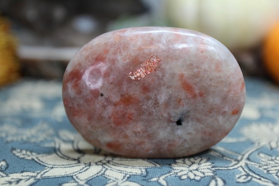 A+ Sunstone Crystal Palm Stone, Polished with Amazing Rainbows, 4.1 oz