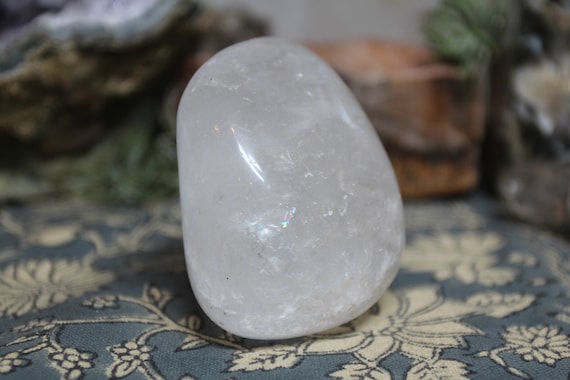 A+ 0.75 lb Clear Quartz Polished Crystal with Rainbow Foils, XL Crystal Palmstone,  Exceptional Quality, 12.0 oz from Brazil