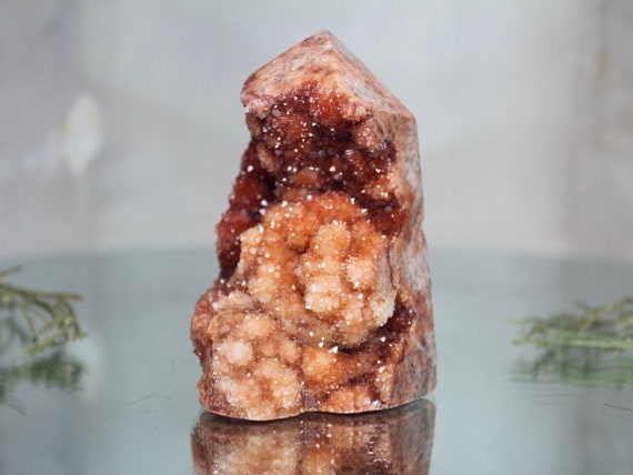 Red Druzy Sphalerite and Quartz Generator Point, AAA+++ Quality, 9.0 oz Crystal Tower from Indonesia, Energy Cleanse, Fast free Shipping