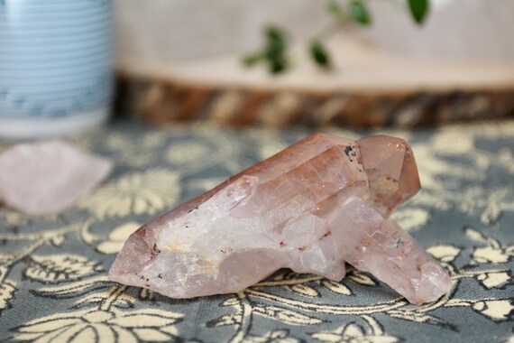 Strawberry /Fire Quartz Crystal Cluster Freeform with Inclusions and Rainbows , 3.4 oz