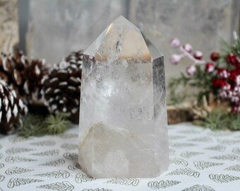 Clear Quartz Crystal Tower: Rainbow Inclusions, Polished Generator Point