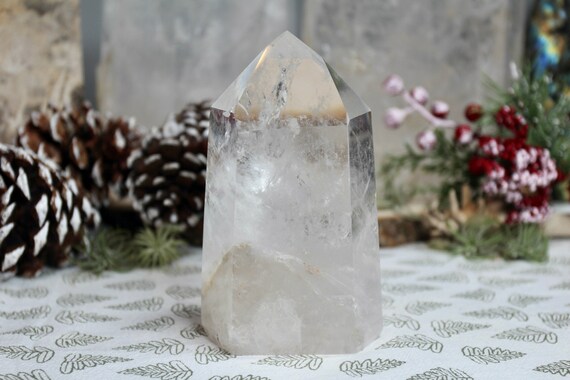 AA+ 1.68 lb Ultra Clear Quartz Crystal Tower, All Polish Generator Point with Amazing Rainbow Foils and Inclusions, 26.8 oz from Brazil