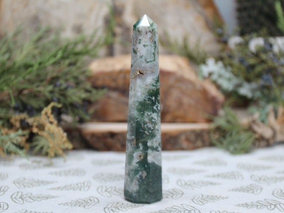 A+ Moss Agate Mini Generator Point, 2.8 oz Polished Point from Brazil