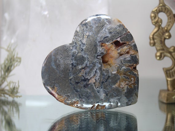 Jasper and Marcasite Heart, Stone of Soul Attraction, AAA+ Quality, 7.1 oz Polished Crystal from Indonesia, Energy Healing, Free Shipping