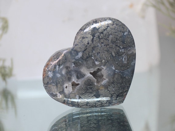 Jasper and Marcasite Heart, Stone of Soul Attraction, AAA++ Quality, 1.7 oz Polished Crystal from Indonesia, Energy Healing, Free Shipping