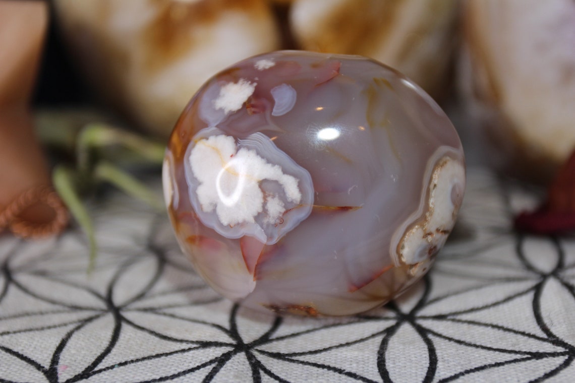 Flower Agate Cherry Blossom Quartz Polished Crystal Palm Etsy UK