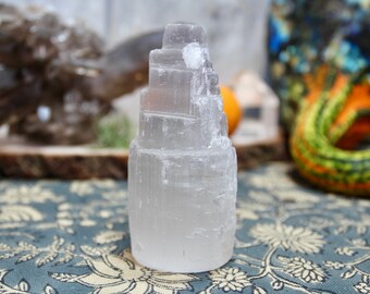 Selenite Crystal Tower, Raw Edge and Flat Base, Approx. 5.5-8.5 oz each from Brazil