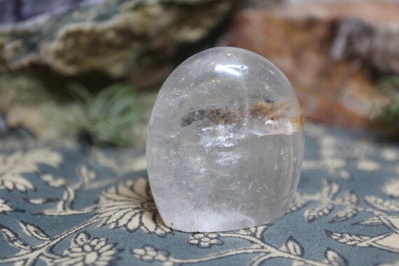 AA+ 0.22 lb Ultra Clear Quartz, Rainbow Foils and Inclusions, Polished Crystal Freeform, Flat Base, Exceptional Quality, 3.5 oz from Brazil