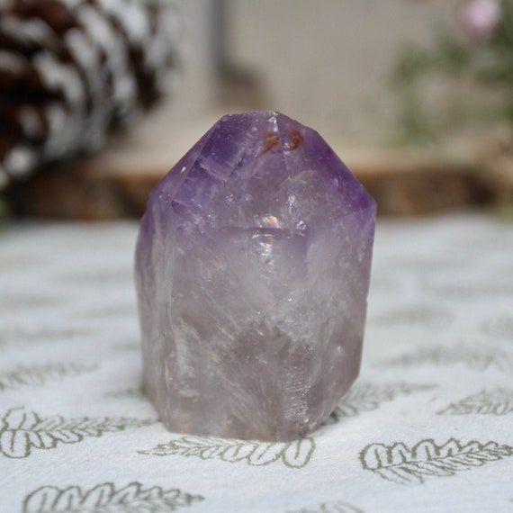 A+ Amethyst Crystal Generator Point with Rainbows and Inclusions, Top Polish and Raw Edge, 3.7 oz from Brazil