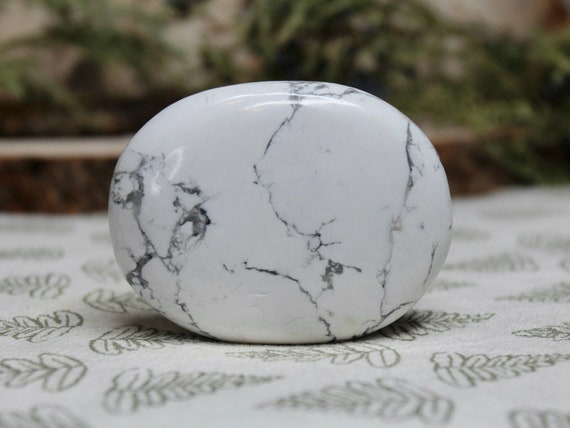 Howlite Crystal Palmstone, 3.3 oz A++ Polished Howlite Crystal Soap Stone from Brazil