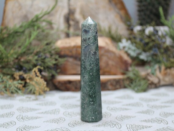 AA+ Moss Agate Mini Generator Point, 3.2 oz Polished Point from Brazil
