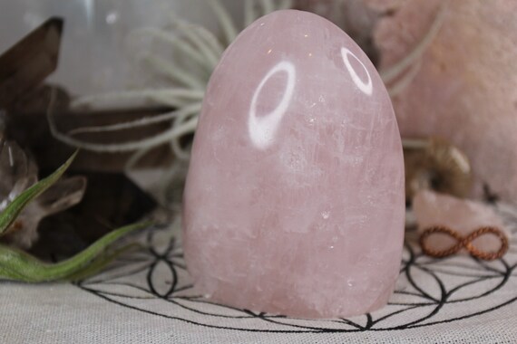 A+ Rose Quartz Crystal Polished Freeform with Rainbows , 17.8 oz from Brazil
