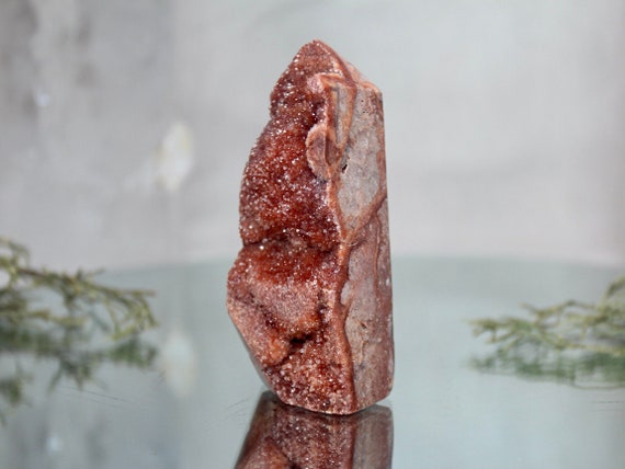 Red Druzy Sphalerite and Quartz Generator Point, AA Quality, 6.1 oz Crystal Tower from Indonesia, Energy Cleanse, Fast free Shipping