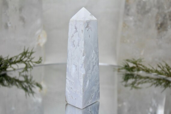 Snow Agate and Druzy Crystal Obelisk, 6.5 oz AAA+ Quality Crystal Tower from Indonesia