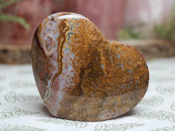 AA+ Ocean Jasper Heart with Druzy, 4.4 oz Polished Palmstone from Indonesia