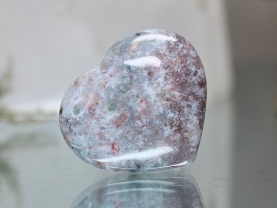 Speckled Ocean Jasper Polished Crystal Heart, 0.7 oz AAA Quality, Jasper Carved Puff Heart from Madagascar
