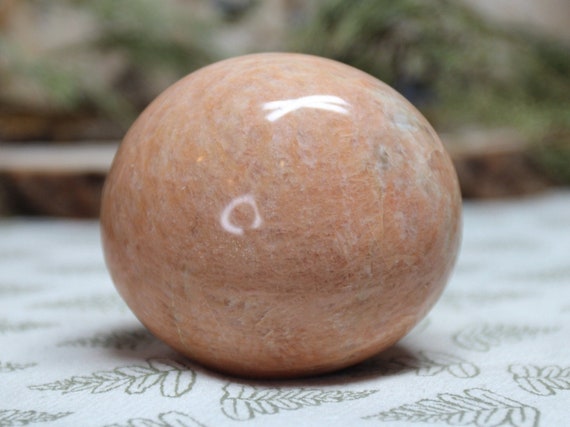 Peach Moonstone Crystal Palm Stone with Rainbows, 7.6 oz AA++ Polished Soap Stone from Brazil