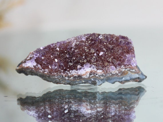 Amethyst Ametrine Mini Cluster with Rainbows on Raw Stone Matrix, AAA+ Quality, Spiritual Energy, 1.1 oz Deep Maroon Geode Shard from Brazil