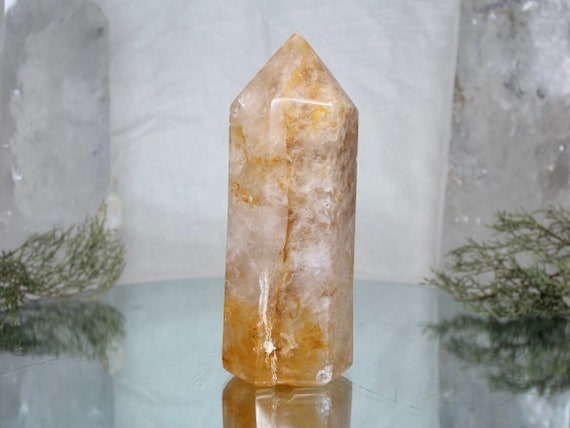 1.31 lb Golden Healer Quartz Polished Generator Point with Amazing Rainbows, AAA++ Quality 20.9 oz Crystal Tower from Brazil